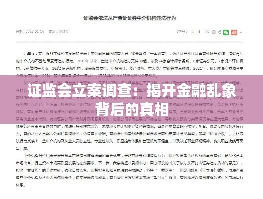 證監(jiān)會立案調(diào)查:揭開金融亂象背后的真相