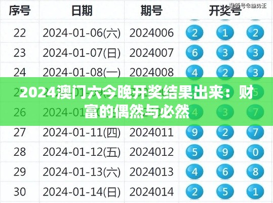 2024澳門六今晚開獎結(jié)果出來:財富的偶然與必然