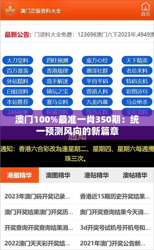 澳門100%最準(zhǔn)一肖350期:統(tǒng)一預(yù)測風(fēng)向的新篇章