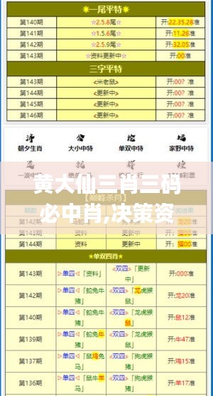 黃大仙三肖三碼必中肖,決策資料解析說明_工具版8.819