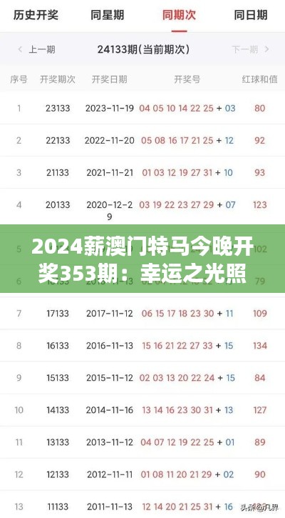 2024薪澳門特馬今晚開獎353期：幸運之光照亮