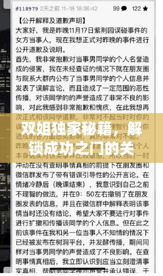 雙姐獨(dú)家秘籍，解鎖成功之門的關(guān)鍵武器，秘籍口訣助你輕松達(dá)成目標(biāo)！