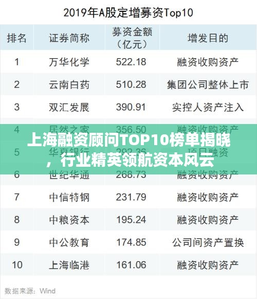 上海融資顧問TOP10榜單揭曉，行業(yè)精英領(lǐng)航資本風(fēng)云