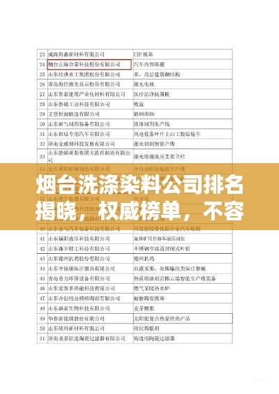 煙臺洗滌染料公司排名揭曉，權(quán)威榜單，不容錯過！